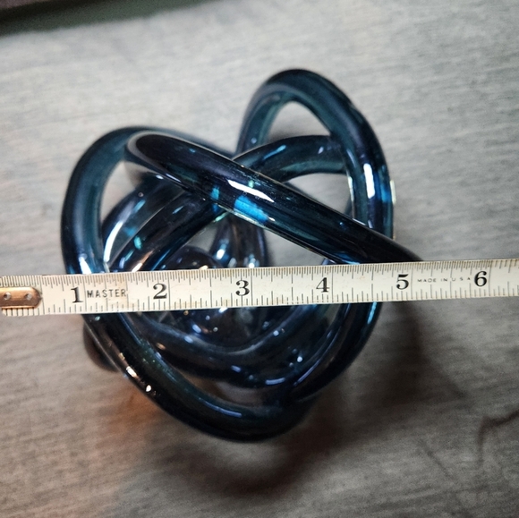 Blue Glass Abstract Art Knot Twisted Figurine Large 5.5x5in Gorgeous Orbit Heavy - Picture 8 of 8